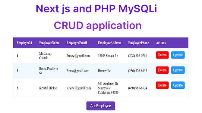 Next js and PHP MySQLi CRUD application